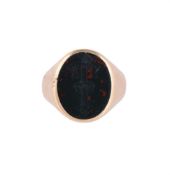 A BLOODSTONE SIGNET RING