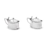 A PAIR OF SILVER STRAIGHT-SIDED OVAL MUSTARD POTS, JAMES PARKES