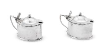 A PAIR OF SILVER STRAIGHT-SIDED OVAL MUSTARD POTS, JAMES PARKES