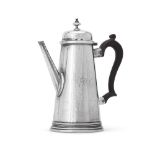 A VICTORIAN SILVER STRAIGHT TAPERED BACHELOR'S COFFEE POT IN GEORGE I STYLE