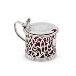 A VICTORIAN SILVER PIERCED DRUM MUSTARD POT, JOHN & HENRY LIAS