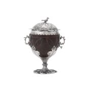 A SILVER MOUNTED COCONUT CUP, UNMARKED