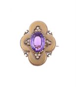 A LATE 19TH CENTURY AMETHYST AND HALF PEARL BROOCH, CIRCA 1890