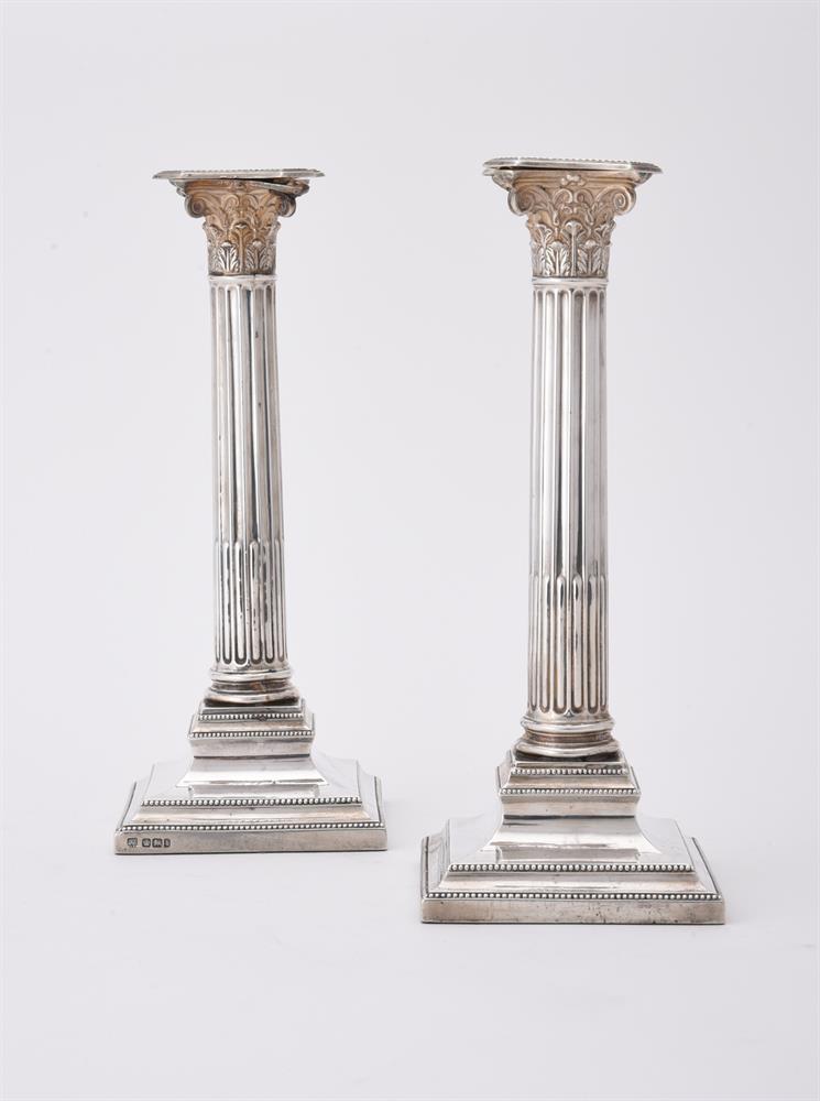 A PAIR OF LATE VICTORIAN SILVER CORINTHIAN COLUMN CANDLESTICKS, HAWKSWORTH - Image 2 of 2