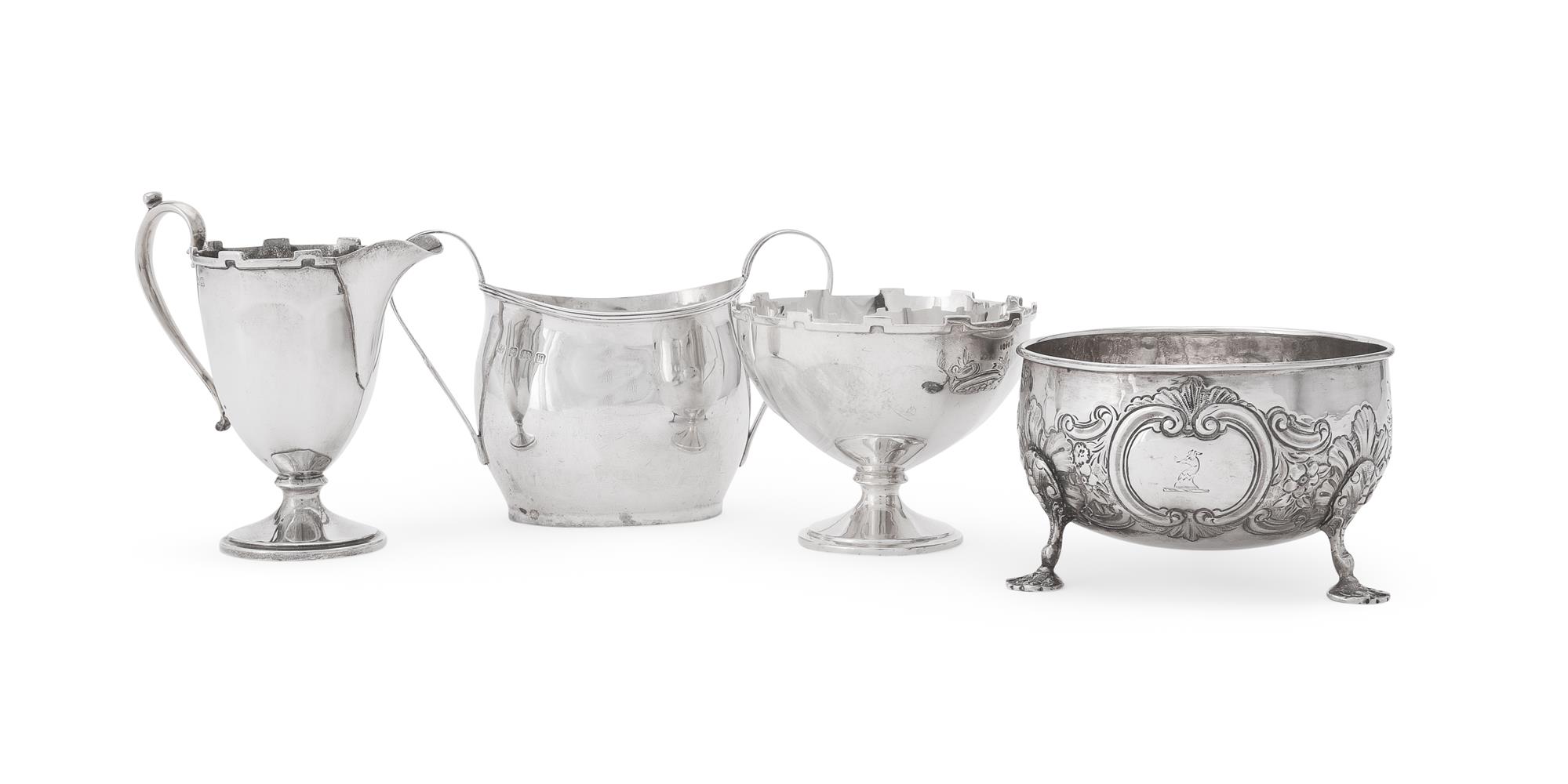 A SILVER PEDESTAL SUGAR BOWL AND MATCHING CREAM JUG, ADIE BROS