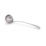 A GEORGE III SILVER OLD ENGLISH PATTERN SOUP LADLE, MAKER'S MARK IB