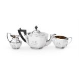 A CANADIAN SILVER CANTED RECTANGULAR THREE PIECE TEA SERVICE, BIRKS