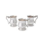 THREE IDENTICAL SILVER BALUSTER MUGS IN GEORGIAN STYLE, BARROWCLIFT SILVERWARE