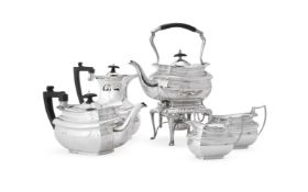 A MATCHED SILVER FIVE PIECE TEA SERVICE INCLUDING A KETTLE ON STAND, ELKINGTON & CO.