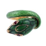 A FRENCH ENAMELLED SNAKE RING