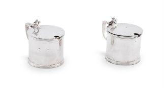 A PAIR OF SILVER DRUM MUSTARD POTS, MAKER'S MARKS RUBBED