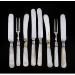 Y SEVEN SILVER DESSERT KNIVES AND EIGHT FORKS, WILLIAM HUTTON & SONS LTD