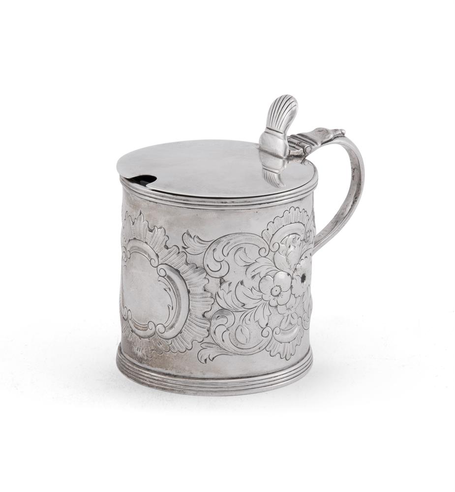 A GEORGE III IRISH SILVER DRUM MUSTARD POT, JAMES LE BAS