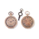 UNSIGNED, GOLD COLOURED KEYLESS WIND OPEN FACE FOB WATCH