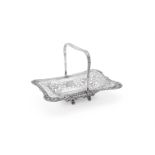 A SILVER SHAPED RECTANGULAR SWING HANDLE BASKET, CHARLES S. GREEN CO. LTD.