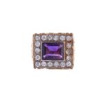 GREEN & WALKEY, AN AMETHYST AND DIAMOND RECTANGULAR CLUSTER RING, LONDON 1971