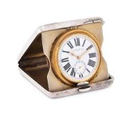 AN EDWARDIAN SILVER CASED TRAVELLING CLOCK, ANDREW BARRETT & SONS