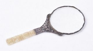 A CHINESE EXPORT SILVER MAGNIFYING GLASS