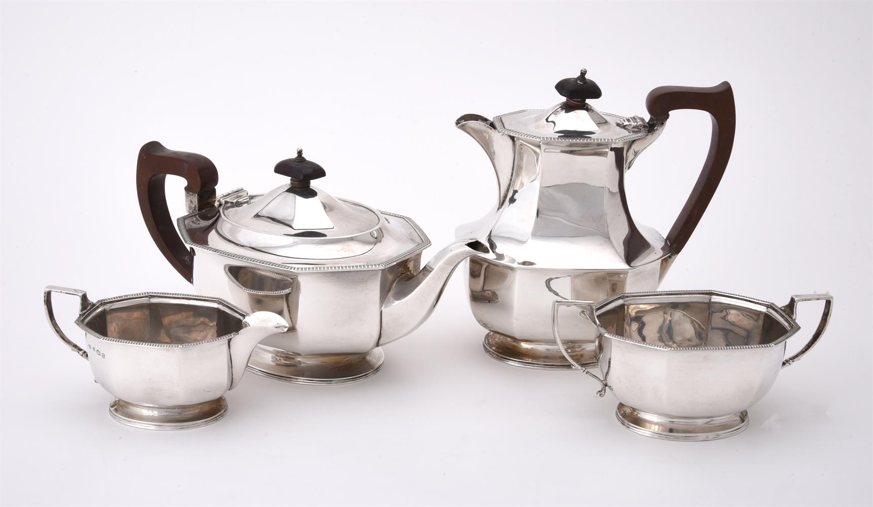 A MATCHED SILVER CANTED-RECTANGULAR FOUR PIECE TEA SERVICE, ADIE BROS - Image 2 of 2