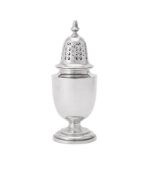 AN EDWARDIAN SILVER OVOID PEDESTAL SUGAR CASTER, MAPPIN & WEBB