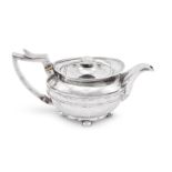 Y A LATE GEORGE III SILVER COMPRESSED SPHERICAL TEA POT, REBECCA EAMES & EDWARD BARNARD I