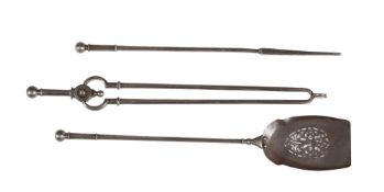 A set of three steel fire tools