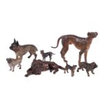 A group of bronze and cold painted bronze models of dogs