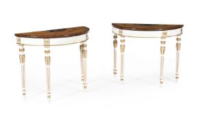 A pair of polychrome painted console tables in George III style