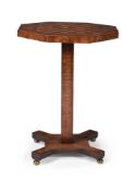 Y A George IV mahogany, rosewood and satinwood pedestal games table