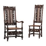 Two similar carved walnut chairs