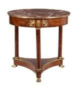 A mahogany and marble topped centre table in Empire style