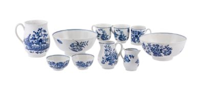 A selection of Worcester mostly blue and white printed porcelain
