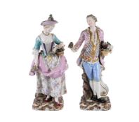 A pair of Meissen figures of a gardener and companion