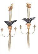 A pair of giltwood and brass girandoles
