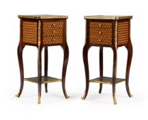A pair of French parquetry and gilt metal mounted side tables