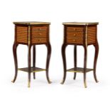 A pair of French parquetry and gilt metal mounted side tables