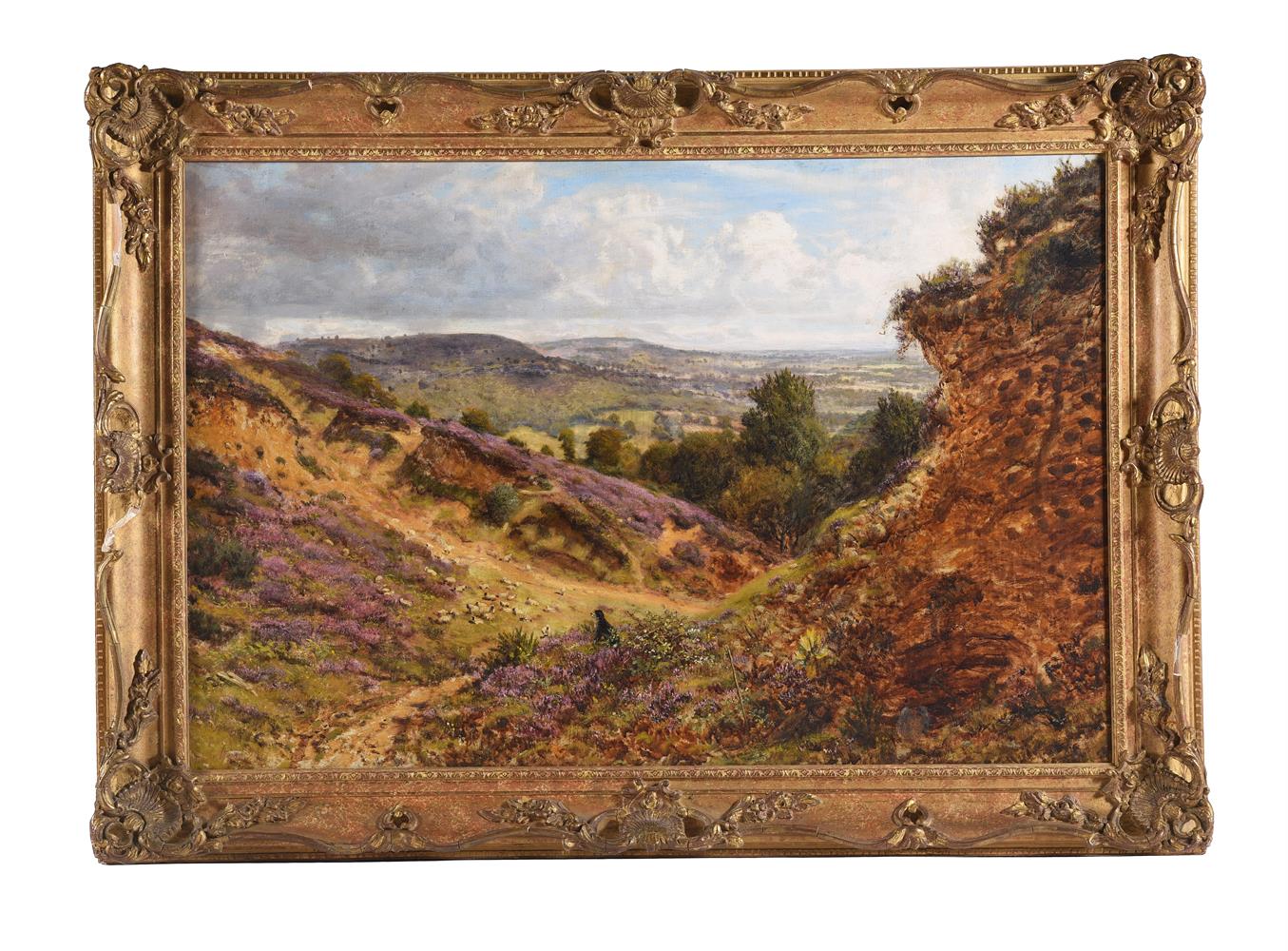 George William Mote (British 1832-1909), Sheep and dog in a heather landscape - Image 2 of 3