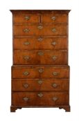 A George II walnut and feather banded chest on chest