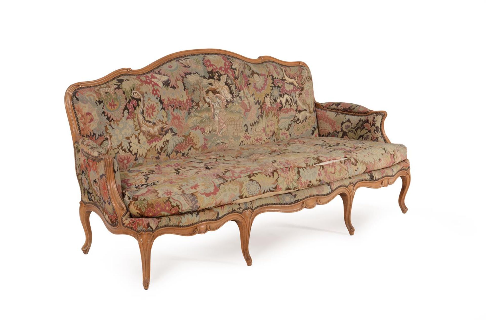 A beech and upholstered suite of seat furniture in Louis XV style - Bild 13 aus 13