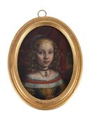 Italian School (17th century), A young girl, wearing blue and gold lace trimmed dress