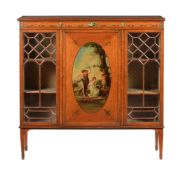 A Sheraton Revival satinwood and polychrome painted side cabinet