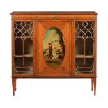 A Sheraton Revival satinwood and polychrome painted side cabinet