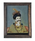 A reverse painted glass portrait of a gentleman in Indian dress