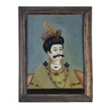 A reverse painted glass portrait of a gentleman in Indian dress