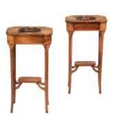 Y A pair of Victorian rosewood and inlaid pedestal lamp tables