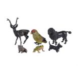 A group of bronze and cold painted bronze figures of animals