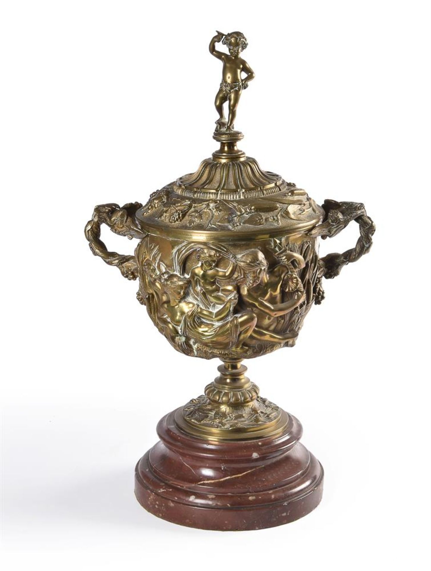 A two handled gilt brass pedestal cup and cover - Image 2 of 4