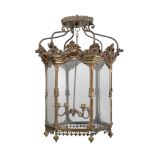 A brass hexagonal hall lantern