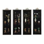 A set of Four Chinese hardstone and lacquer panels