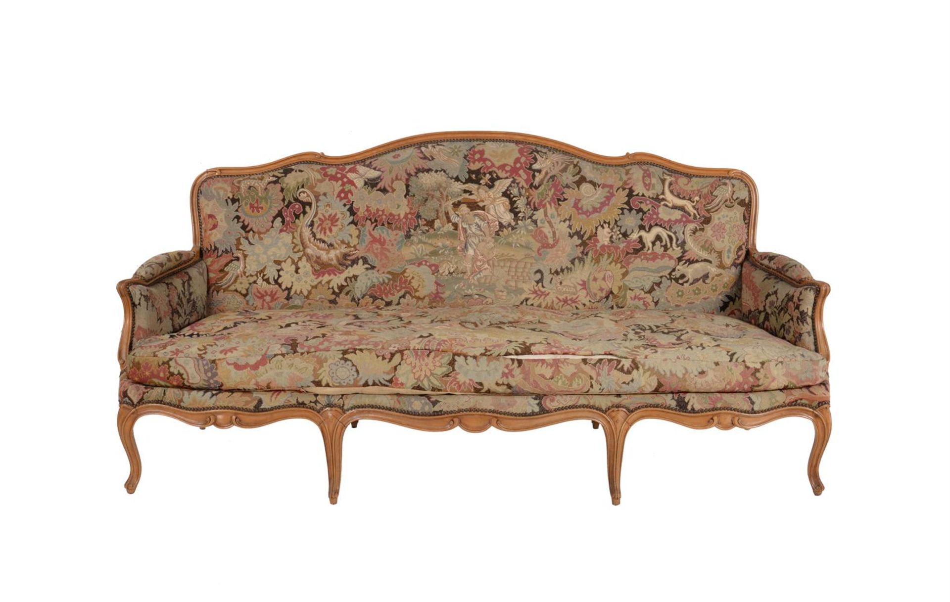 A beech and upholstered suite of seat furniture in Louis XV style - Bild 4 aus 13